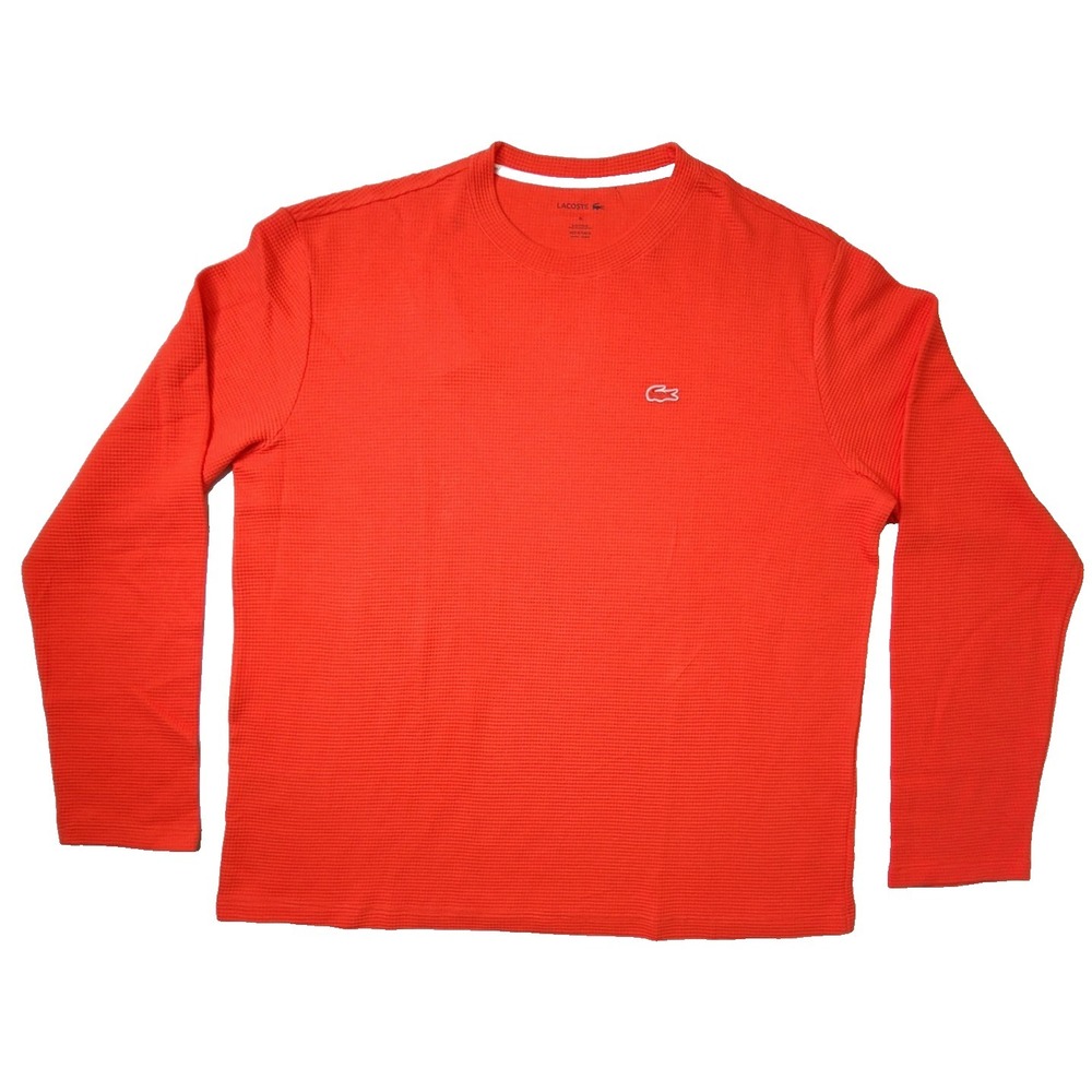 Lacoste Sleepwear Men's Waffle Knit Thermal Long‎ Sleeve Lounge Shirt Red New